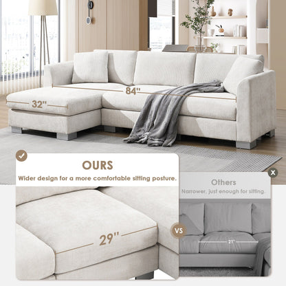 Canapé d'angle Cloud, ensemble de canapé de luxe en forme de L avec 2 coussins gratuits, mobilier d'intérieur en chenille 4 places avec chaise longue surdimensionnée