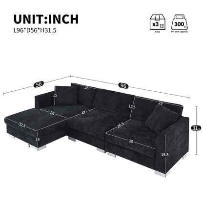 Canapé d'angle Cloud, ensemble de canapé de luxe en forme de L avec 2 coussins gratuits, mobilier d'intérieur en chenille 4 places avec chaise longue surdimensionnée
