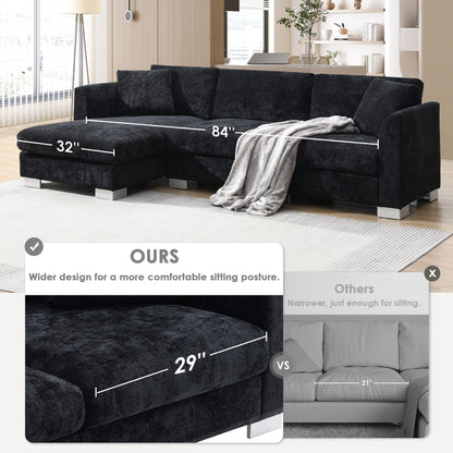 Canapé d'angle Cloud, ensemble de canapé de luxe en forme de L avec 2 coussins gratuits, mobilier d'intérieur en chenille 4 places avec chaise longue surdimensionnée