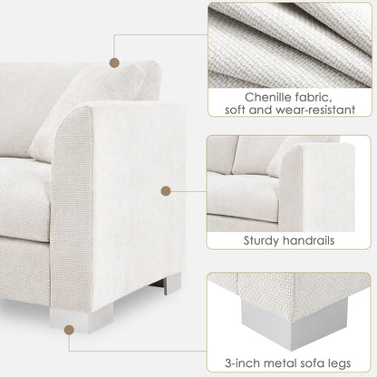 Canapé d'angle Cloud, ensemble de canapé de luxe en forme de L avec 2 coussins gratuits, mobilier d'intérieur en chenille 4 places avec chaise longue surdimensionnée