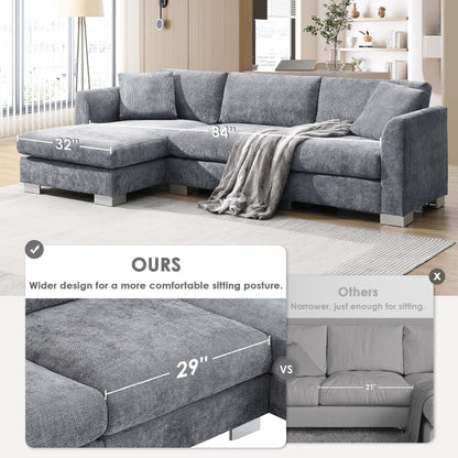 Canapé d'angle Cloud, ensemble de canapé de luxe en forme de L avec 2 coussins gratuits, mobilier d'intérieur en chenille 4 places avec chaise longue surdimensionnée