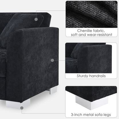 Canapé d'angle Cloud, ensemble de canapé de luxe en forme de L avec 2 coussins gratuits, mobilier d'intérieur en chenille 4 places avec chaise longue surdimensionnée