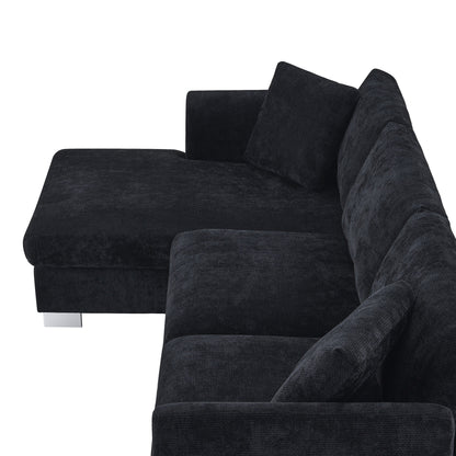 Canapé d'angle Cloud, ensemble de canapé de luxe en forme de L avec 2 coussins gratuits, mobilier d'intérieur en chenille 4 places avec chaise longue surdimensionnée
