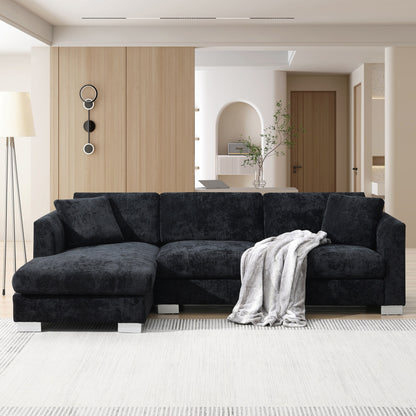 Canapé d'angle Cloud, ensemble de canapé de luxe en forme de L avec 2 coussins gratuits, mobilier d'intérieur en chenille 4 places avec chaise longue surdimensionnée