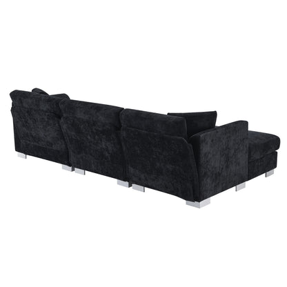 Canapé d'angle Cloud, ensemble de canapé de luxe en forme de L avec 2 coussins gratuits, mobilier d'intérieur en chenille 4 places avec chaise longue surdimensionnée