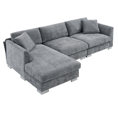 Canapé d'angle Cloud, ensemble de canapé de luxe en forme de L avec 2 coussins gratuits, mobilier d'intérieur en chenille 4 places avec chaise longue surdimensionnée