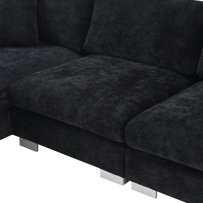 Canapé d'angle Cloud, ensemble de canapé de luxe en forme de L avec 2 coussins gratuits, mobilier d'intérieur en chenille 4 places avec chaise longue surdimensionnée