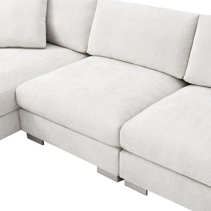 Canapé d'angle Cloud, ensemble de canapé de luxe en forme de L avec 2 coussins gratuits, mobilier d'intérieur en chenille 4 places avec chaise longue surdimensionnée