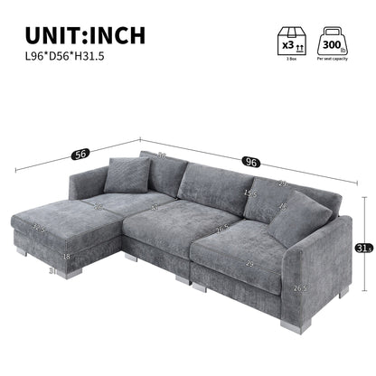 Canapé d'angle Cloud, ensemble de canapé de luxe en forme de L avec 2 coussins gratuits, mobilier d'intérieur en chenille 4 places avec chaise longue surdimensionnée