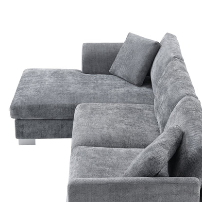 Canapé d'angle Cloud, ensemble de canapé de luxe en forme de L avec 2 coussins gratuits, mobilier d'intérieur en chenille 4 places avec chaise longue surdimensionnée