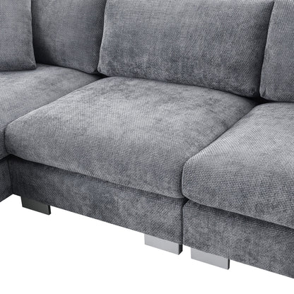 Canapé d'angle Cloud, ensemble de canapé de luxe en forme de L avec 2 coussins gratuits, mobilier d'intérieur en chenille 4 places avec chaise longue surdimensionnée