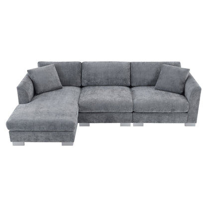 Canapé d'angle Cloud, ensemble de canapé de luxe en forme de L avec 2 coussins gratuits, mobilier d'intérieur en chenille 4 places avec chaise longue surdimensionnée