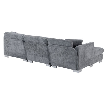 Canapé d'angle Cloud, ensemble de canapé de luxe en forme de L avec 2 coussins gratuits, mobilier d'intérieur en chenille 4 places avec chaise longue surdimensionnée