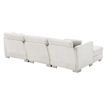 Canapé d'angle Cloud, ensemble de canapé de luxe en forme de L avec 2 coussins gratuits, mobilier d'intérieur en chenille 4 places avec chaise longue surdimensionnée