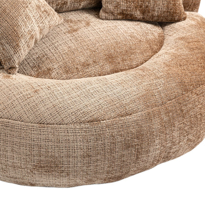 Canapé pouf géant en chenille 42.52 couleur café, avec trois coussins, pour chambre à coucher.