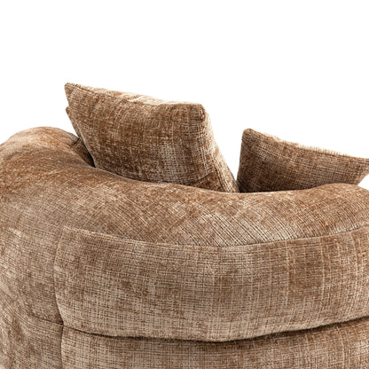 Canapé pouf géant en chenille 42.52 couleur café, avec trois coussins, pour chambre à coucher.