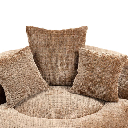 Canapé pouf géant en chenille 42.52 couleur café, avec trois coussins, pour chambre à coucher.
