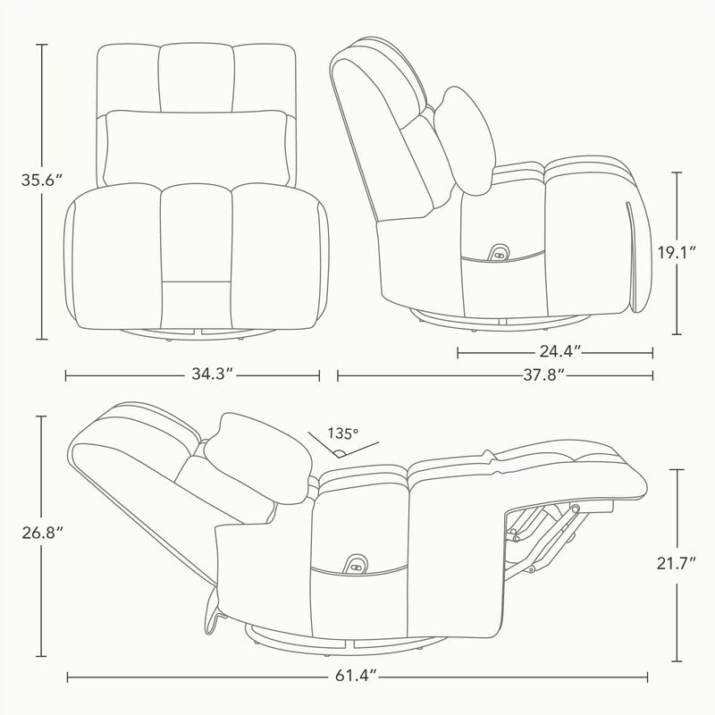 Fauteuil inclinable pivotant et oscillant Cole Power avec soutien lombaire