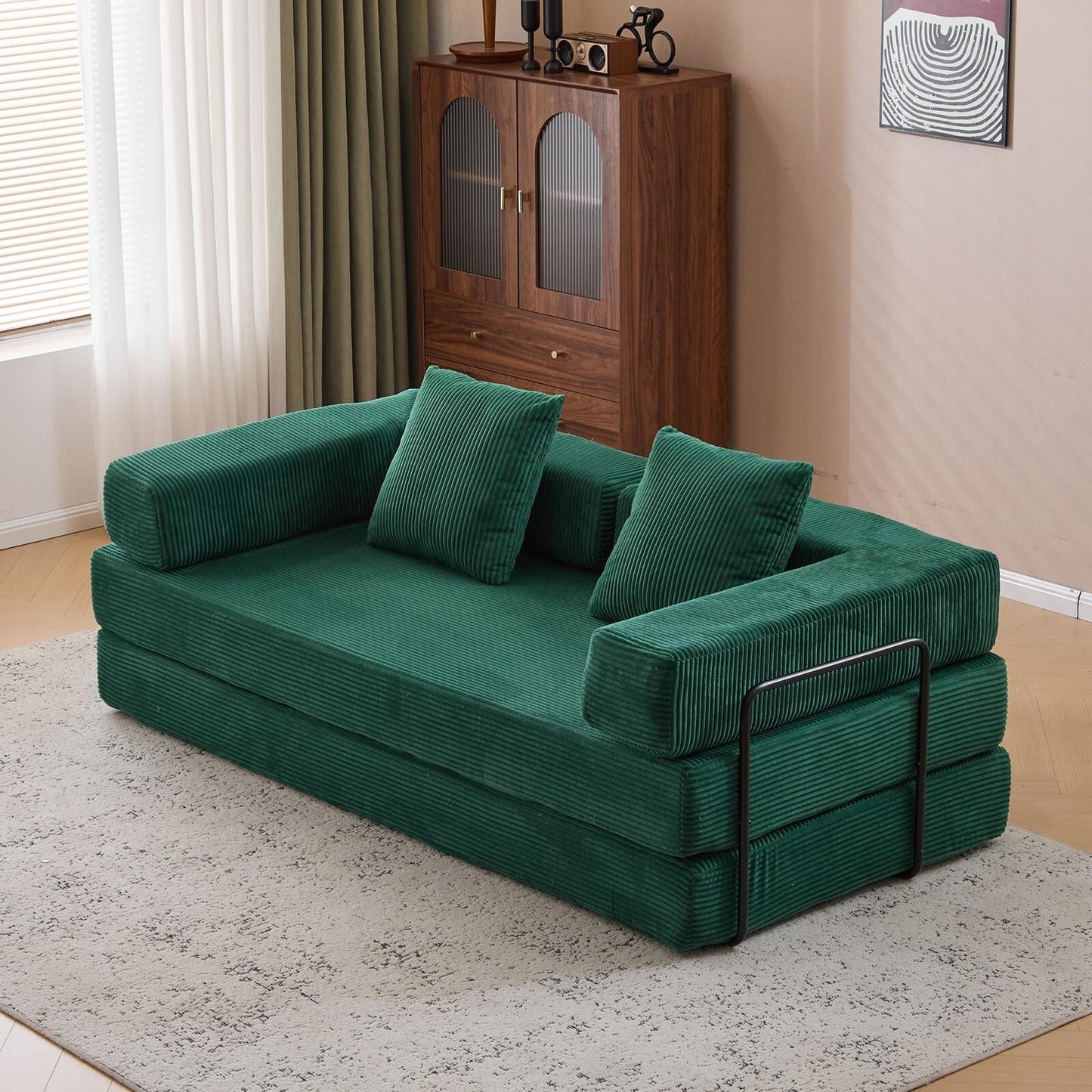 Canapé-lit de sol convertible avec dossier capitonné en chenille pour salon et chambre à coucher