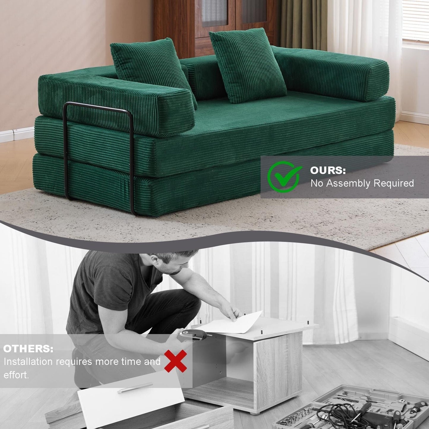 Canapé-lit de sol convertible avec dossier capitonné en chenille pour salon et chambre à coucher