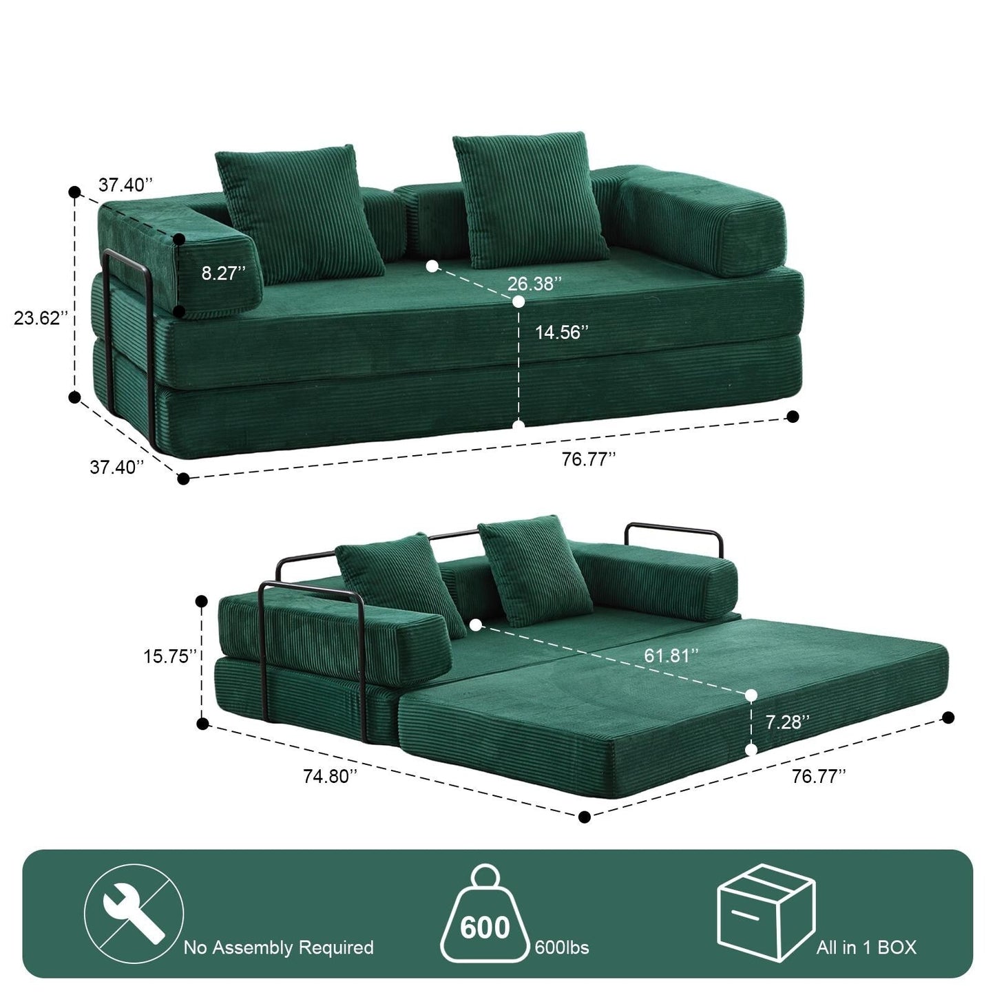 Canapé-lit de sol convertible avec dossier capitonné en chenille pour salon et chambre à coucher
