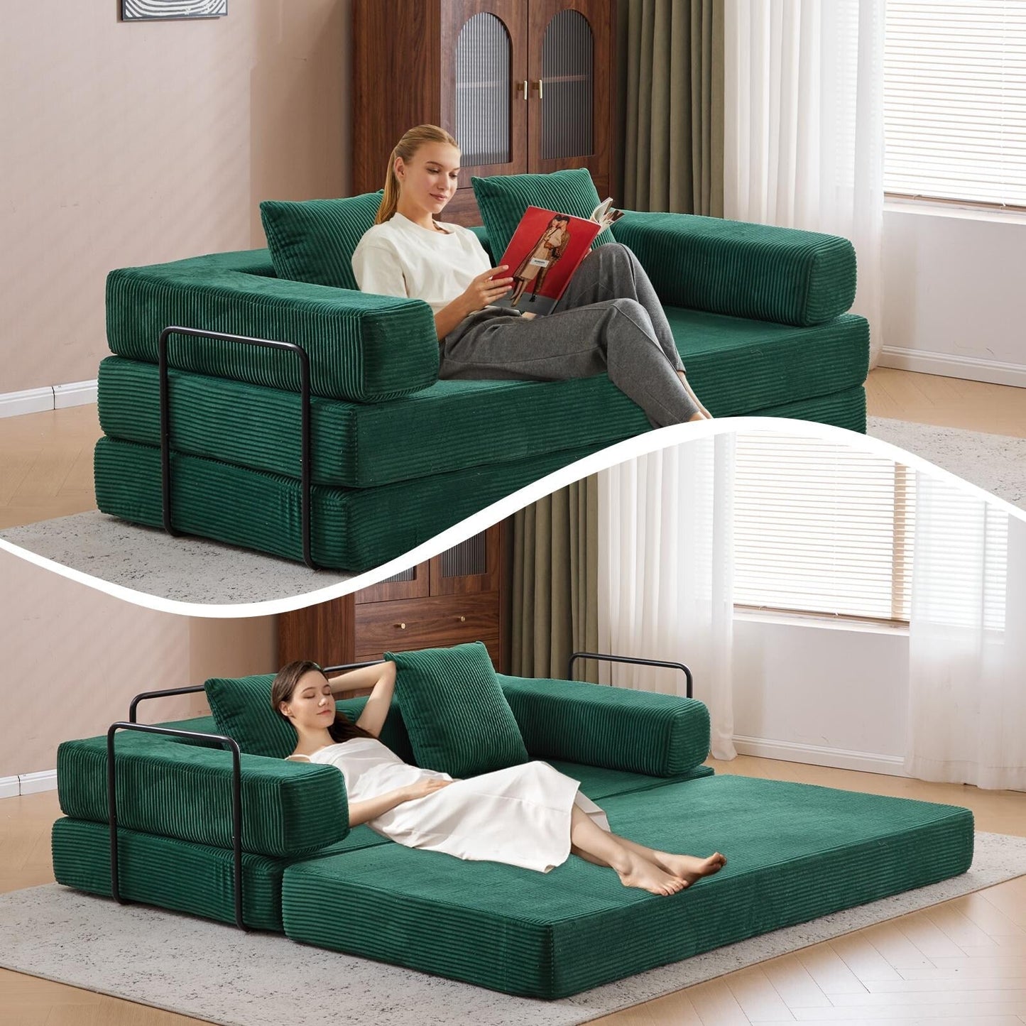 Canapé-lit de sol convertible avec dossier capitonné en chenille pour salon et chambre à coucher