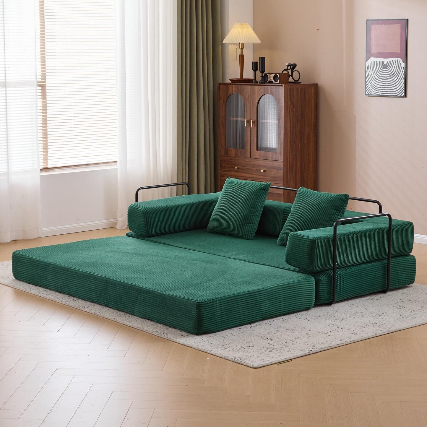Canapé-lit de sol convertible avec dossier capitonné en chenille pour salon et chambre à coucher