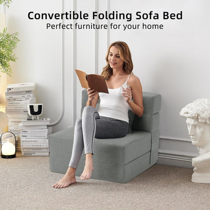 Canapé-lit convertible et pliable - Fauteuil-lit moderne en lin avec coussin et matelas pliable pour salon/chambre d'étudiant/chambre d'amis