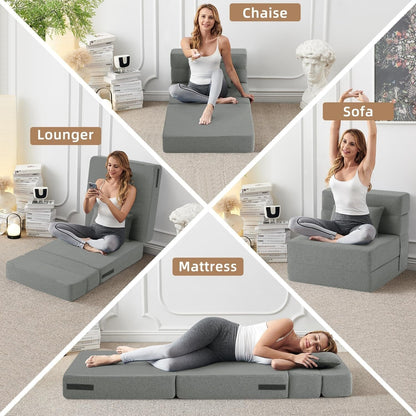 Canapé-lit convertible et pliable - Fauteuil-lit moderne en lin avec coussin et matelas pliable pour salon/chambre d'étudiant/chambre d'amis