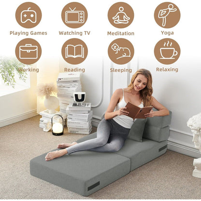Canapé-lit convertible et pliable - Fauteuil-lit moderne en lin avec coussin et matelas pliable pour salon/chambre d'étudiant/chambre d'amis