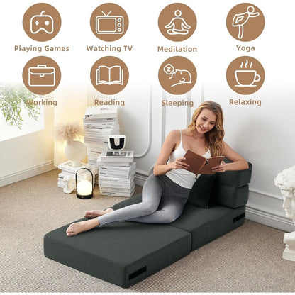 Canapé-lit convertible et pliable - Fauteuil-lit moderne en lin avec coussin et matelas pliable pour salon/chambre d'étudiant/chambre d'amis