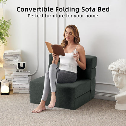 Canapé-lit convertible et pliable - Fauteuil-lit moderne en lin avec coussin et matelas pliable pour salon/chambre d'étudiant/chambre d'amis