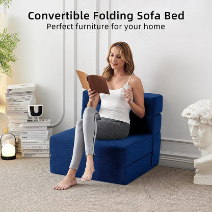 Canapé-lit convertible et pliable - Fauteuil-lit moderne en lin avec coussin et matelas pliable pour salon/chambre d'étudiant/chambre d'amis