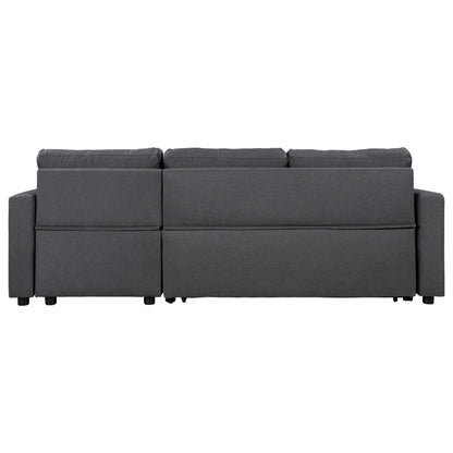 Canapé d'angle convertible en forme de L avec lit escamotable et espace de rangement, 2 coussins décoratifs