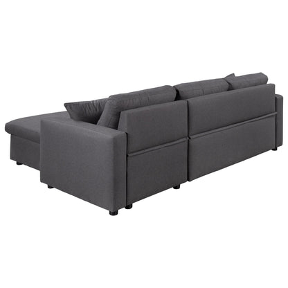 Canapé d'angle convertible en forme de L avec lit escamotable et espace de rangement, 2 coussins décoratifs