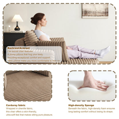 Fauteuil pivotant à une place en chenille cordouroyée et mousse