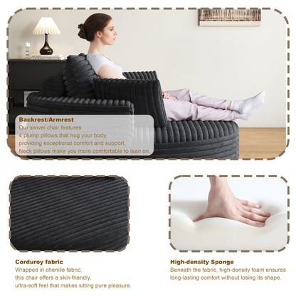 Fauteuil pivotant à une place en chenille cordouroyée et mousse