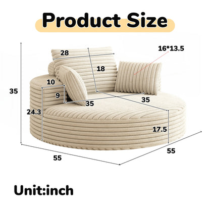 Fauteuil pivotant à une place en chenille cordouroyée et mousse