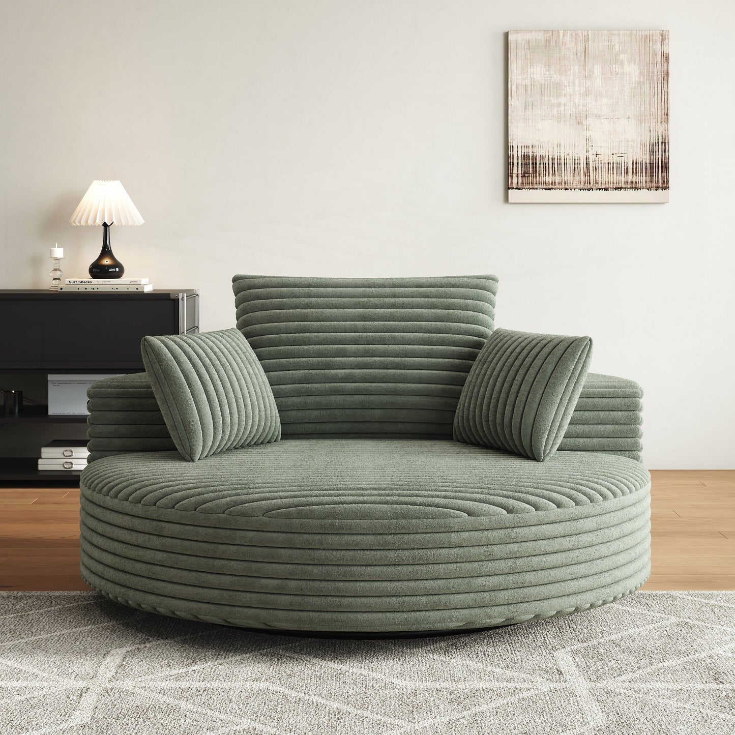 Fauteuil pivotant à une place en chenille cordouroyée et mousse