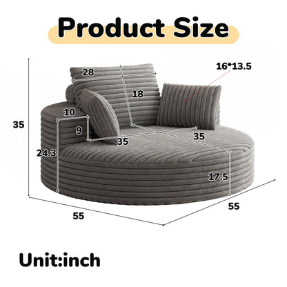 Fauteuil pivotant à une place en chenille cordouroyée et mousse
