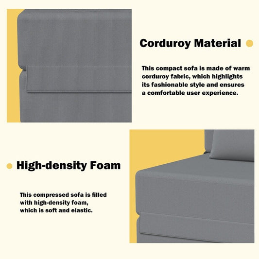 Canapé d'angle convertible et pliable en cordouroy à compression.