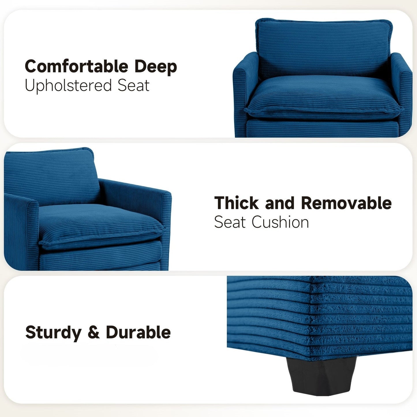 Canapé d'angle en velours côtelé avec ottomans amovibles et coussins ultra-doux pour salon et chambre à coucher