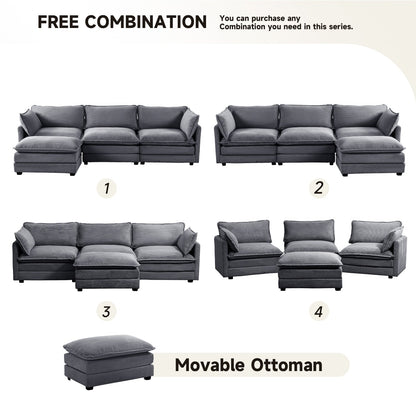 Canapé d'angle en velours côtelé avec ottomans amovibles et coussins ultra-doux pour salon et chambre à coucher