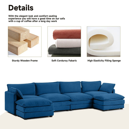 Canapé d'angle en velours côtelé avec ottomans amovibles et coussins ultra-doux pour salon et chambre à coucher