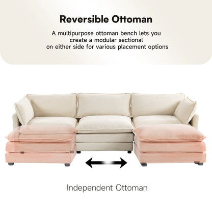 Canapé d'angle en velours côtelé avec ottomans amovibles et coussins ultra-doux pour salon et chambre à coucher