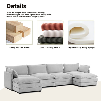 Canapé d'angle en velours côtelé avec ottomans amovibles et coussins ultra-doux pour salon et chambre à coucher