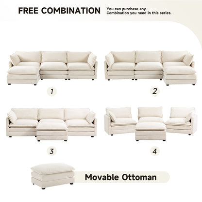 Canapé d'angle en velours côtelé avec ottomans amovibles et coussins ultra-doux pour salon et chambre à coucher
