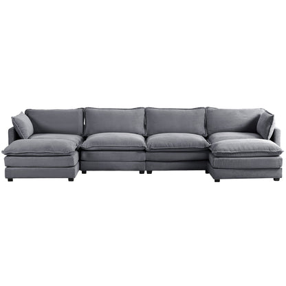 Canapé d'angle en velours côtelé avec ottomans amovibles et coussins ultra-doux pour salon et chambre à coucher