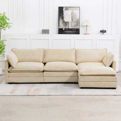 Canapé d'angle en velours côtelé avec ottomans amovibles et coussins ultra-doux pour salon et chambre à coucher