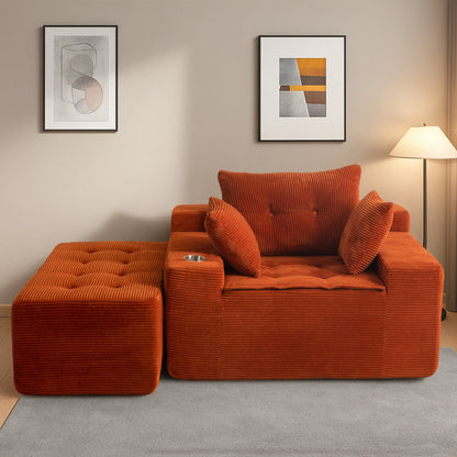 Canapé en mousse à mémoire de forme recouvert de velours côtelé avec pouf, canapé-lit en forme de haricot recouvert de tissu - 123 x 172 x 62 cm (LxlxH)